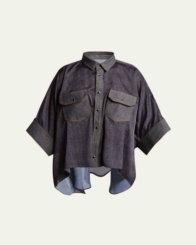 Denim Button Down Flowy Blouse